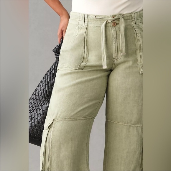 Anthropologie Pilcro Beach Cargo Linen Blend Wide Leg Pants Moss Green 24W Plus - Picture 4 of 15